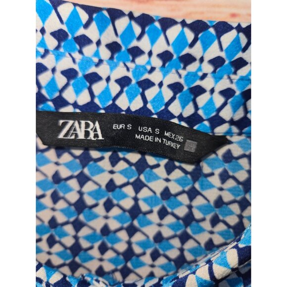 Zara Women's Blue Geometric Button-Up Western Shirt Small - Picture 5 of 9